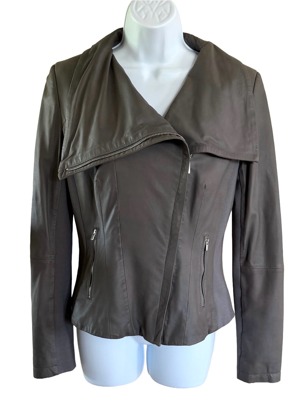 LAMARQUE Emma Gray Genuine Leather Moto Jacket M Asymmetrical Zip